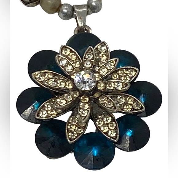 VTG 1980's Fashion 28” Asstd. Beads Necklace Floral Rhinestone Turquoise Pendant - Picture 4 of 16